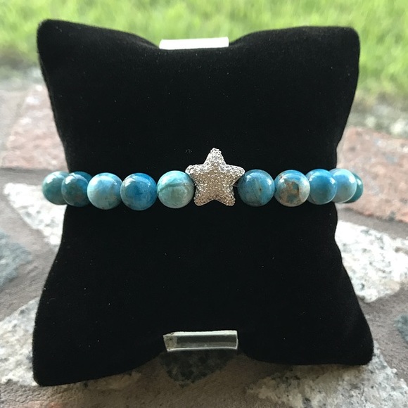 Boho blue hemimorphite gems cz star bracelet - Picture 4 of 8